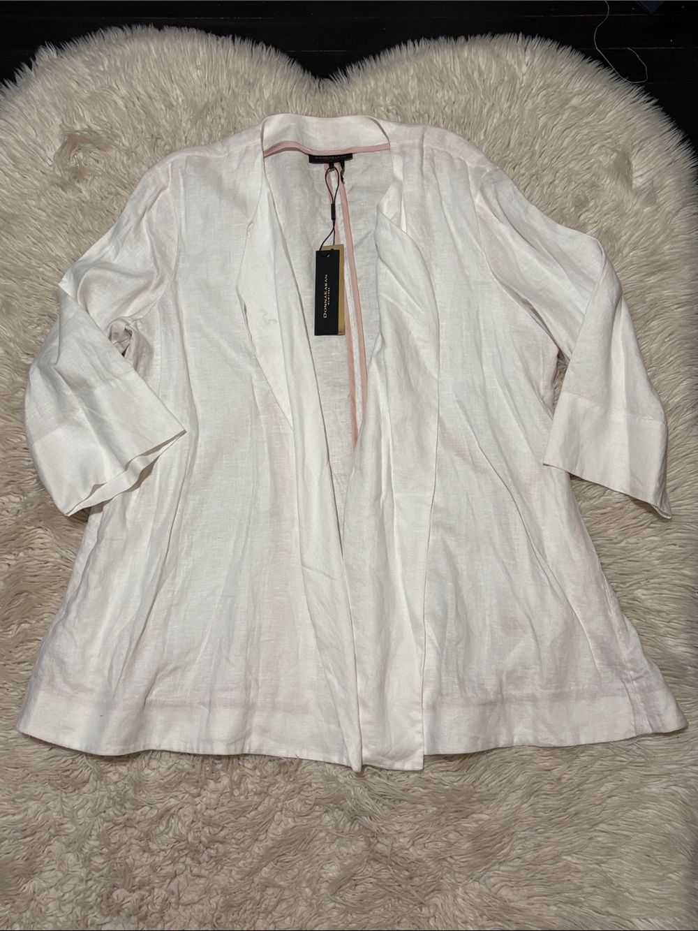 Donna Karan White Linen Jacket with Blush Trim - Picture 2 of 4